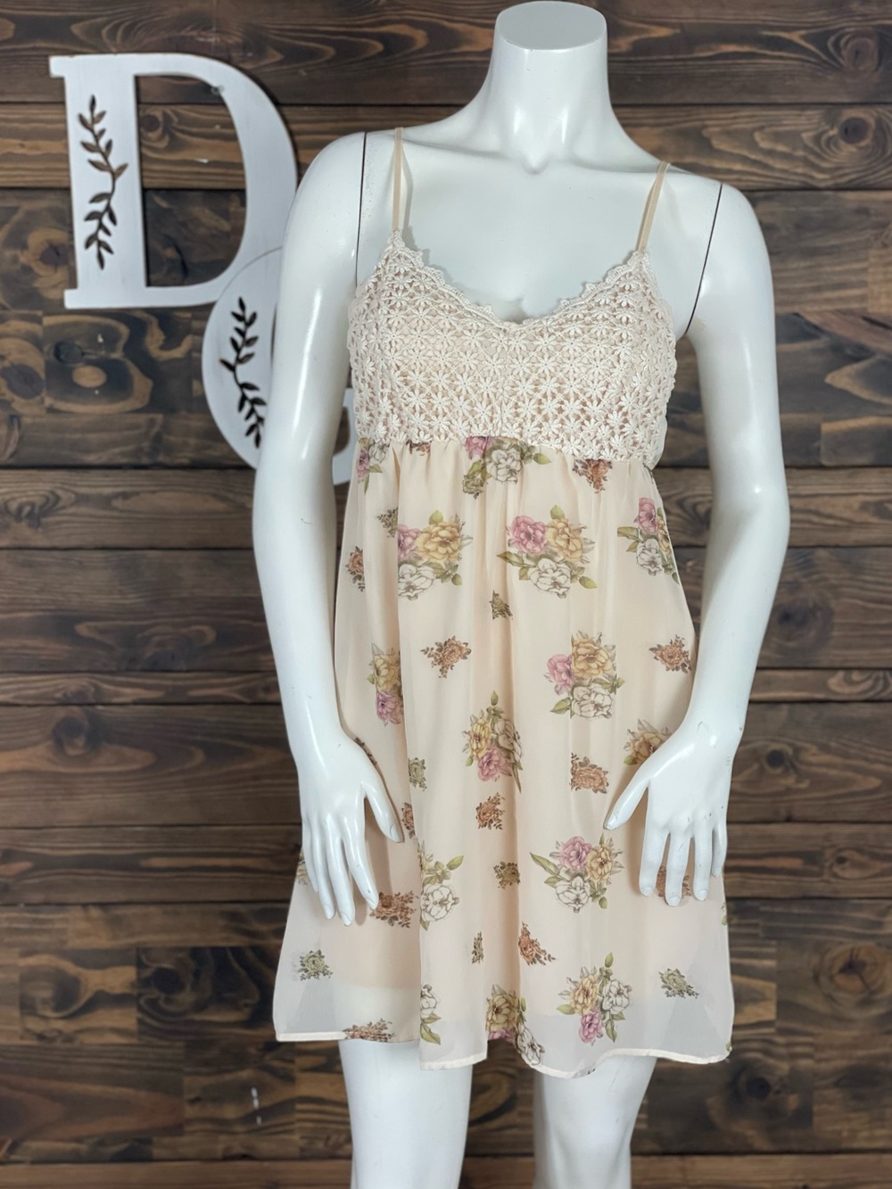 Olive Tree | Cream Floral Crochet Bust Babydoll Mini Dress Sheer